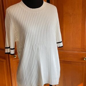 Nine West White Ribbed Sweater with Black Trim